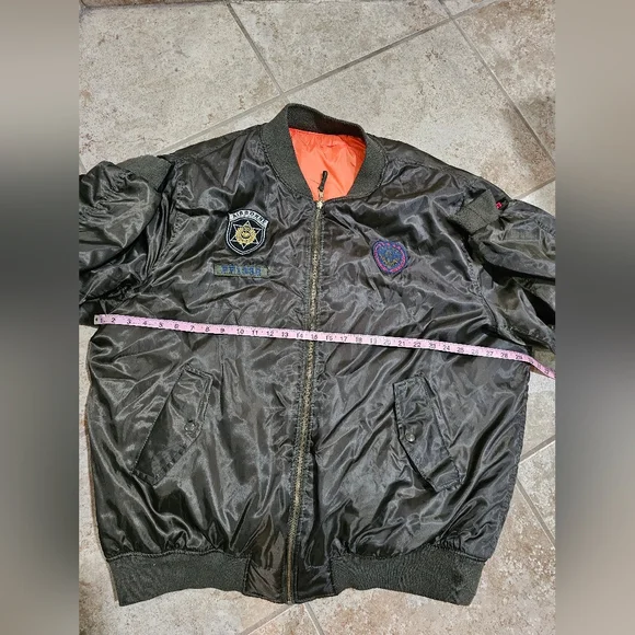 Phat Farm Mens 5XL Military Bomber Jacket Green Nylon Orange Liner Streetwear - Picture 5 of 7